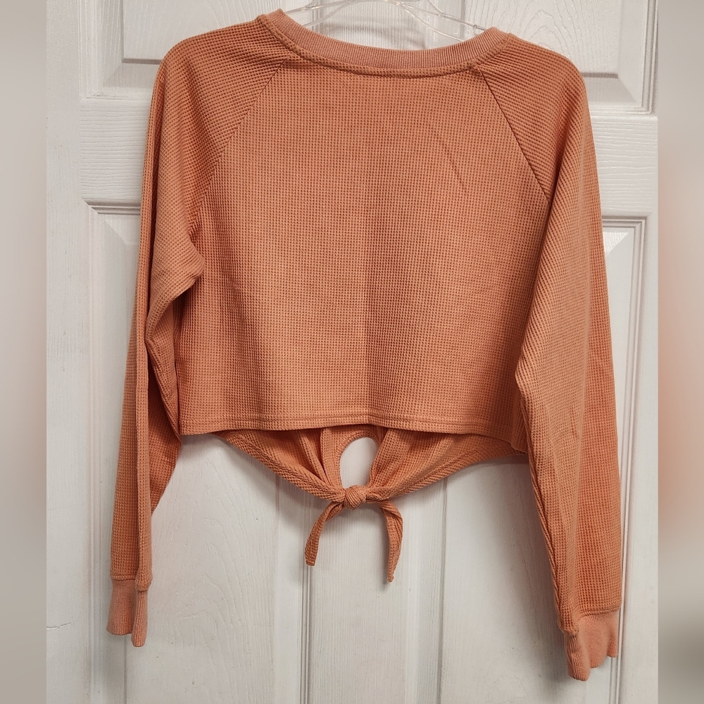 Cupshe Orange Creamsicle Tie-Front Cropped Sweatshirt - Picture 5 of 10